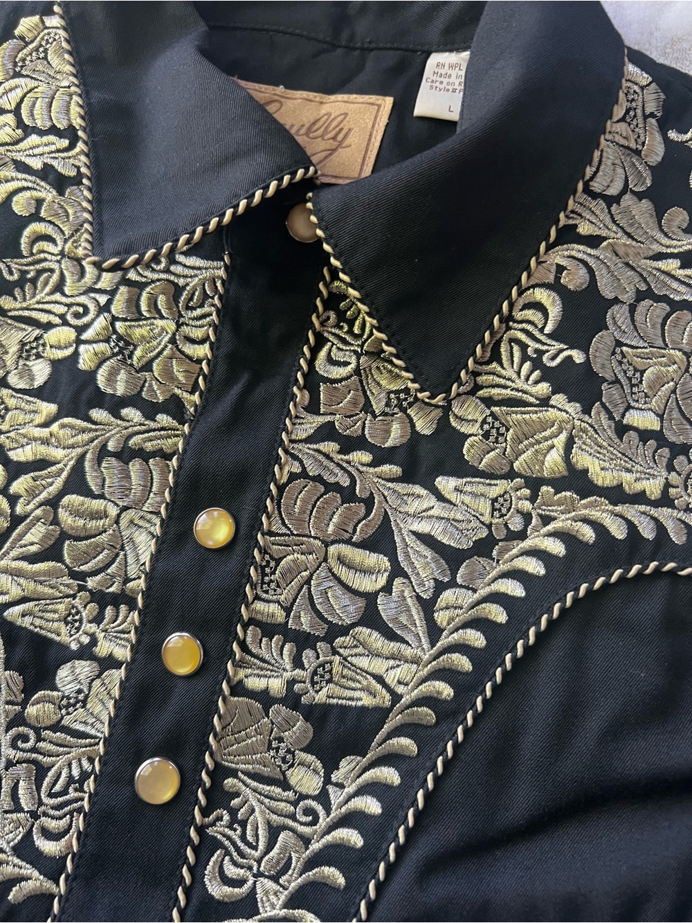 Scully Men’s Embroidered Scroll Black Long Sleeve Snap Western Shirt | Size L - Picture 7 of 11